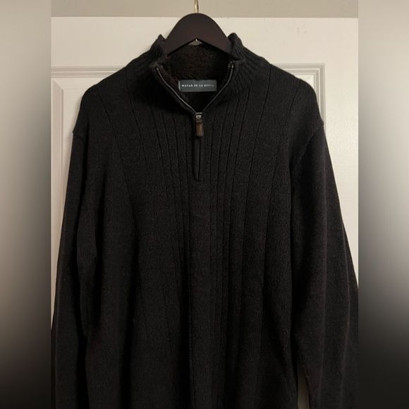 Oscar DeLa Renta 1/4Zip Dark Brown Mock Neck Ribbed Sherpa Lined Neck Sweater XL - Picture 7 of 16